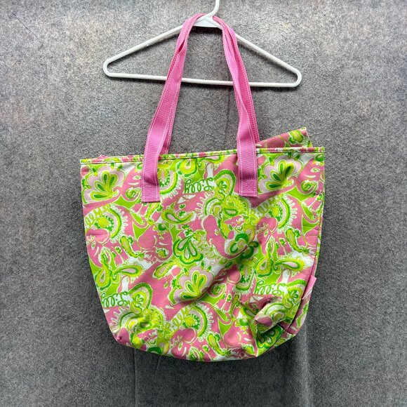 Lilly Pulitzer Tote Bag Women One Size Pink Green Paisley Floral Print Canvas - Picture 1 of 10